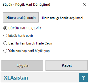 Excel'de büyük küçük harf çevirme aracı