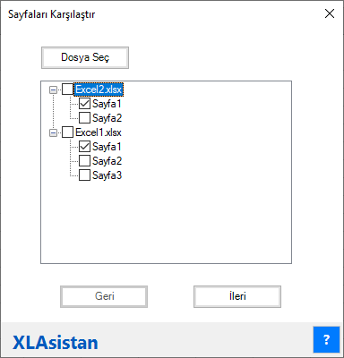 Excel tablo karşılaştırma dosya seçimi