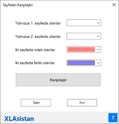 Excel tablo karşılaştırma renklendirme